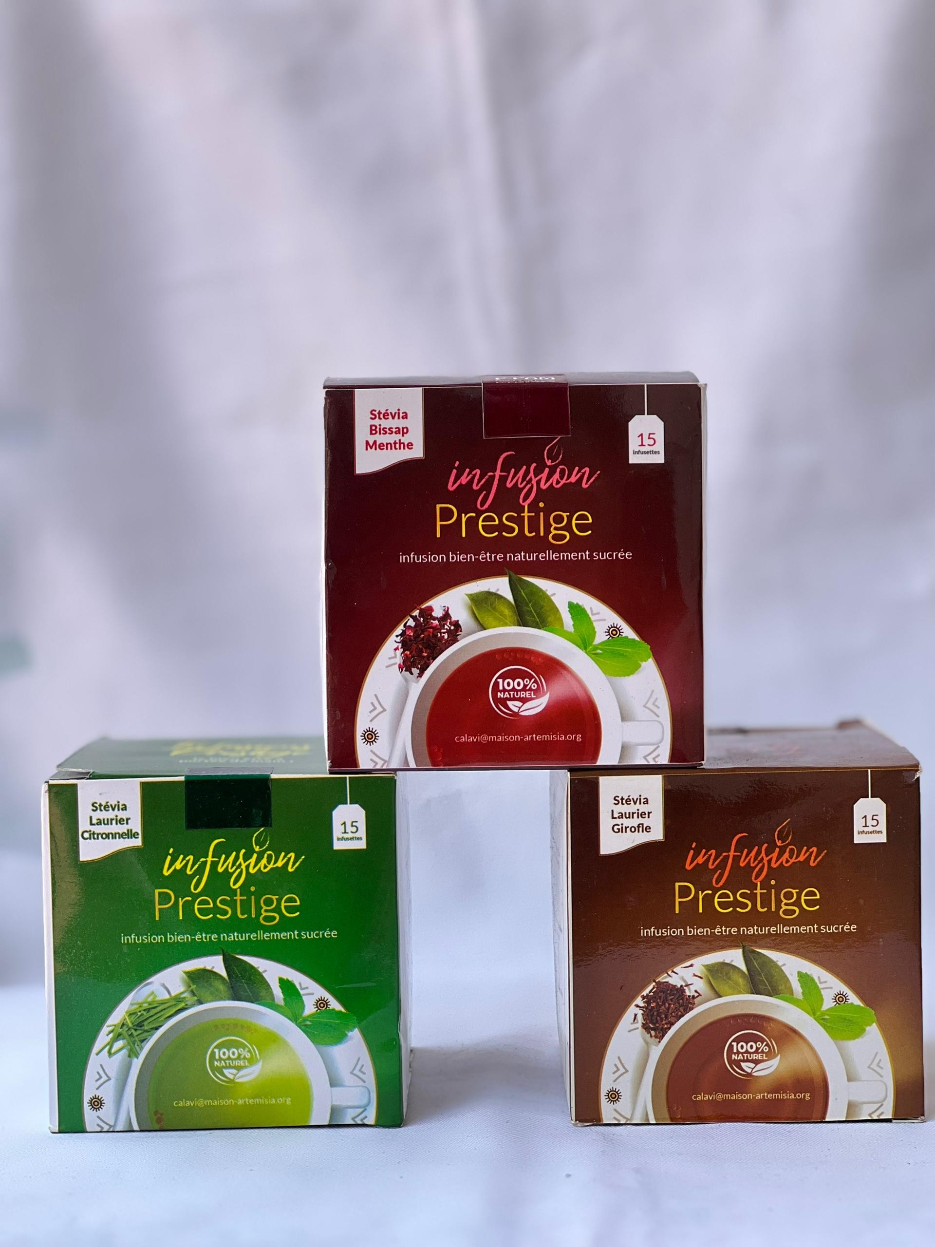 infusions prestige bissap-menthe, laurier -girofle, laurier-citronnelle